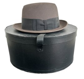 VTG Frank Brothers New York Gray Fedora Gross Grain Hat Band Size 7 Original Box With Strap
