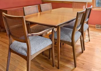 Mid Century Kipp Stewart For Drexel Walnut Dining Table & Six Caned Back Chairs