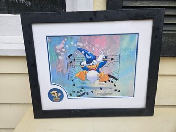 #66 - Framed Disney Phillarmagic Mickey Mouse And Donald Collectible Print With Enamel Mickey Mouse Pin