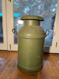 Antique Green Metal (heavy) Milk Can From Family Farm On Long Island 24h X 16w No Rust!