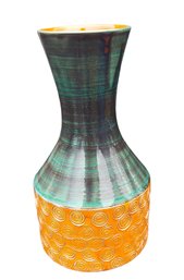 Mid Century Danish Modern Unique Design Ceramic Orange & Green Vase