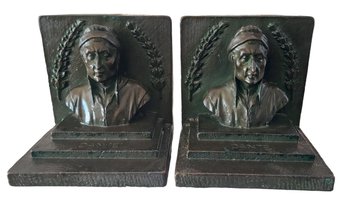 Pair Antique Signed Dated 1913 Pompeian Bronze Dante Bookends