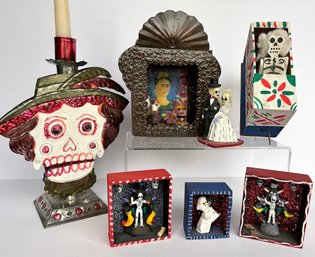 Made In Mexico ' Day Of The Dead' Dia De Los Muertos Decorative Figures, Shadow Boxes, Candle Holder