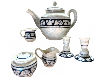 8pc Bunny Theme Set  Crackle Glaze Set Marks On Bottom With Various Artists