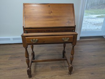 Wood Drop Down  Secretary Desk With Fold Down Writing Surface & Numerous Cubbies And Drawer