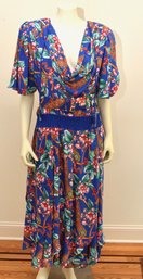 Vintage Diane Freis 1980's Floral Print Midi Dress With Cowl Neck And Drop Waist