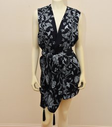 Diane Freis Georgette Sleeveless Floral Print Wrap Vest With Belt