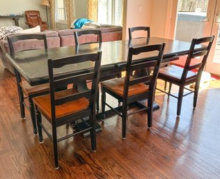 Ballard Wood Dining Table And (6) Chairs Extra Long With Removable Leaf