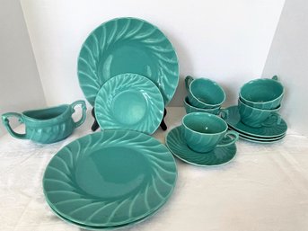 14 Pieces Poppytrail California Turquoise Blue Dinnerware Pieces- Great Color!