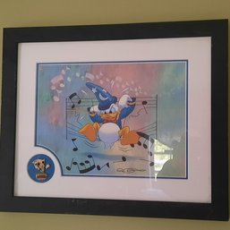 #98 - Disney PHILHARMAGIC Collectible 18 X 16 Framed Donald Duck Art With Mickey Mouse Enamel Pin.