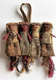 Vintage Peruvian Chancay Funeral Burial Textile Adjoined Dolls Measures 6.5' W X 5' H Hanging Loop- 4'