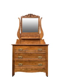 Exceptional Antique Tiger Oak Dresser With Tilt Mirror - On Casters