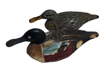 Pair Vintage Made In Italy Hand Painted Duck Decoys
