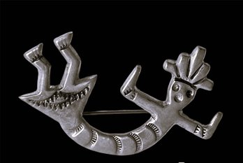 Vintage 1960's  Sterling Silver Southwestern Kachina- Kokopelli Brooch Pin Unmarked Jeweler Verified