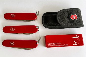 Lot Of 3 VICTORINOX Swiss Army Pocket Knives, 1 New In Box, 1 Case With Belt Loop