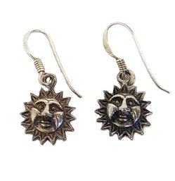 Vintage Sterling Silver Petite Sun Face Dangle Earrings