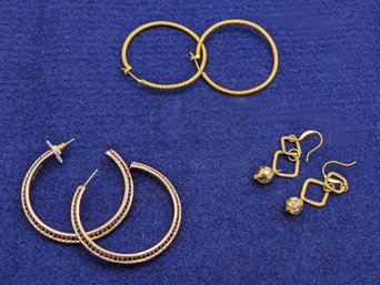 3 Pairs Of Gold Earrings