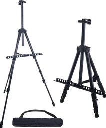 U.S. Art Supply - 66 Inch Sturdy Black Aluminum Tripod Artist Field Display Easel Stand - Adjustable Height