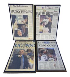 Group Of 4 Uconn Championship Wood Plaques With Newspaper