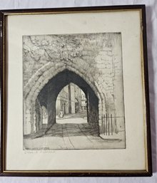 Vintage Etching By Olive B. Stephens Of The Abbey Gatehouse, Measurements In The Pictures