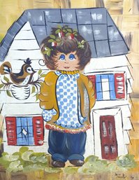 American Folk Artist Jean Dewey Signed Original Folk Art Painting