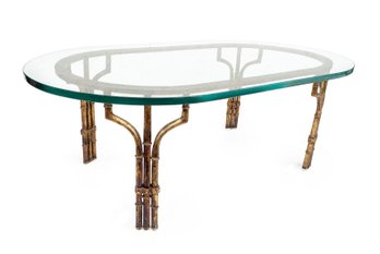 Faux Bamboo Metal Glass Oval Coffee Table