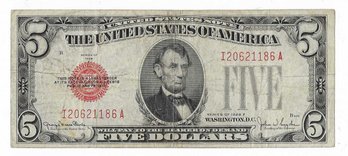 1928-F Five Dollar $5 Red Seal US Note