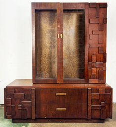 A Vintage Mid Century Brutalist Walnut Credenza And Hutch, 'Staccato' By Lane Furniture, C. 1970's