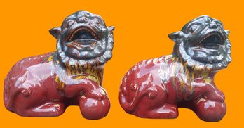 Nice Pair Chinese Painted Glazed Ceramic Fu Dogs