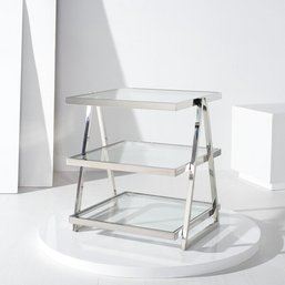 A Safavieh Sterling Chrome 3-tier Glass End Table