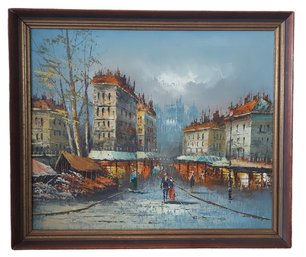 Signed Vintage Parisian Impressionist Cityscape Street Scene Oil Painting