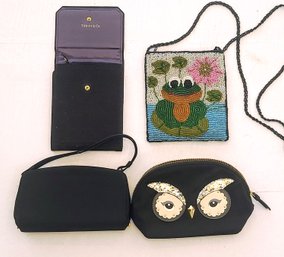 Tiffany And Coblentz Black Purses Paired With Cute Beaded Frog Bag And Kate Spade Owl Clutch