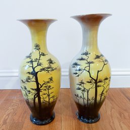 Pair Of Japanese Hand-painted Vases