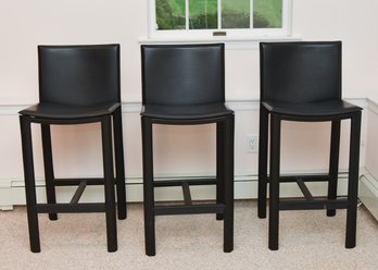 Three Modern Maria Yea Designer Black Leather Bar Stools