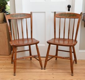 Pair Of (2) Tole Painted Hitchcock Spindle Back Chairs