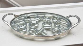 Modern Glass And Metal Filagree Tray Convertible To Trivet