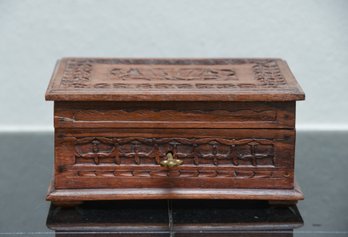 Carved Walnut Jaipur Style Jewelry Box With Key And Removable Tray