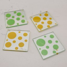 Set Of (4) Mod Polka Dot Yellow And Green Clear Plastic Coasters