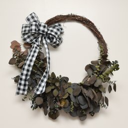 Handmade Wreath With Faux Silver Dollar Eucalyptus And Bow