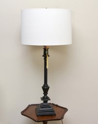 Black Metal And Wood Vintage Style Table Lamp With Drum Shade