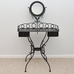 Anthropologie Black Metal Vanity Table With Mirror And Two Drawers