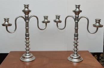 Pair Of Silver Colored Candelabras