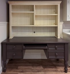 Oversized 4 Drawer Wood Desk With Filing Drawer, Keyboard Pullout Shelf And Removable Shelving Unit