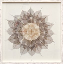 Elegant Monotone Handmade Faux Leaves In Flower Shape Framed Under Glass