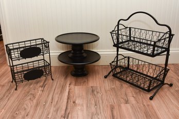 2 Decorative Black Metal Food Stands With 2 Cake Stands