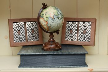 Faux Snake Print Book Box, Mini Globe And 4 Maison Blue Decorative Light Switches