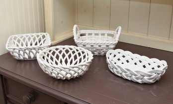 4 Piece Set Of White Ceramic Lattice Serving Dishes