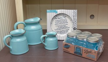 3 La Cucina Ceramic Pitchers, Home Essentials Sharing Plate, 6 Vintage Style Ball Jars