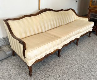 French Provincial Style Cream Stripe Upholstered Couch