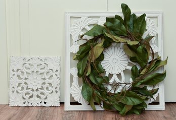 Brewster Home Fashions White Trellis Wall Art, 1 With Handmade Spring Wreath
